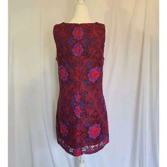 New Anthropologie Eva Franco Eyelet Burgundy Floral Mini Dress 8
